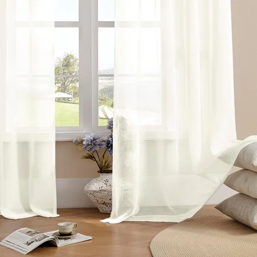 Vista 48 de MYSTIC-HOME Juego de cortinas de niveles transparentes blancas para cocina de 24 pulgadas de largo, tratamiento de cortinas para ventanas pequeñas