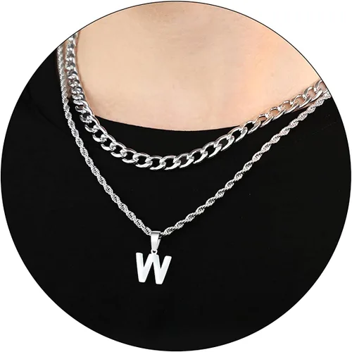 Vista 39 de SENRAN Collar con inicial en capas de la A a la Z para hombre, cadena de cuerda torcida de acero inoxidable de 18 a 20 pulgadas, dije de letra