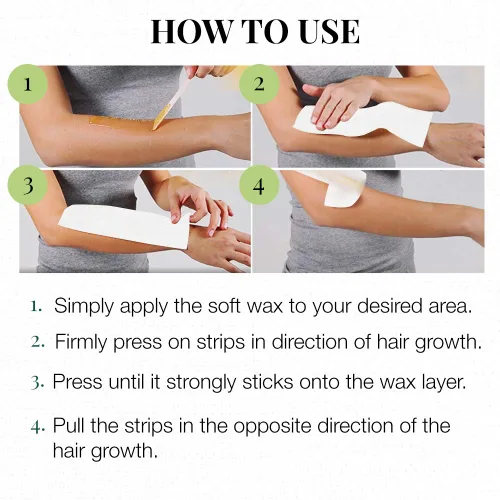 Vista 4 de Clean + Easy Rollo de tiras de cera de tela extra grandes, rollo de depilación no tejido para depilación, tiras de cera de muselina para cuerpo