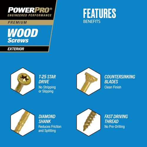 Vista 2 de Power Pro Tornillos de madera para exteriores de alta calidad, tornillos de cubierta multiusos #8 x 2 pulgadas para proyectos al aire libre, broca