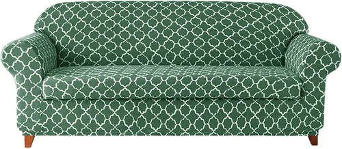 Vista 13 de MBROS Funda elástica para sofá de 3 cojines, funda protectora de muebles con estampado, 2 piezas, antideslizante, antiarañazos, suave para Azul