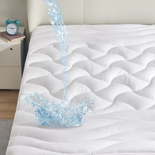 Vista 8 de SLEEP ZONE Protector de colchón impermeable tamaño Twin, almohadilla de colchón para dormitorio universitario, funda de colchón esponjosa, 39 x 75