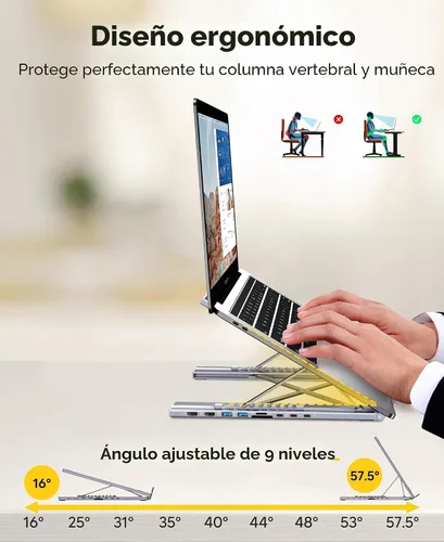Vista 8 de Estación de acoplamiento con soporte para laptop USB C, monitor dual 4K@60Hz, concentrador USB C 9 en 1 con 2 HDMI, 2 USB 3.0, PD 100W, estación