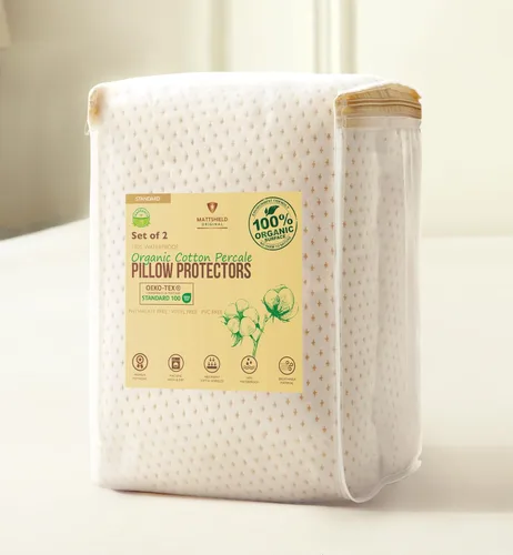 Vista 11 de Paquete de 2 protectores de almohada orgánicos refrescantes de lujo, tamaño King, percal de algodón orgánico, fundas impermeables y transpirables