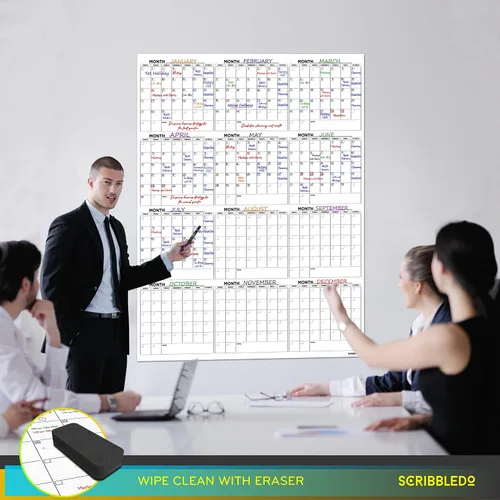 Vista 7 de Calendario grande de pizarra blanca de 36 x 48 pulgadas, calendario de borrado en seco para pared, calendario de pared grande de borrado en seco