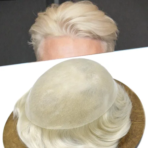 Vista 70 de Toupee para hombre 100% cabello humano real tupé para hombres 0.004 in piel de poliuretano para hombre, sistema de reemplazo de piezas de pelo