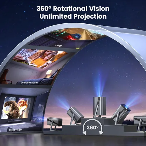 Vista 7 de Soporte 4K, enfoque automático, soporte ajustable de 360°: mini proyector inteligente con WiFi 6 y Bluetooth5.2, proyector portátil nativo 1080P Gris