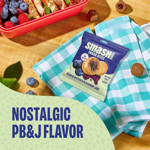 Vista 3 de Smash Foods Bocaditos de arándanos y mantequilla de anacardo sin gluten, bolas de proteína vegana, hechas con superalimentos de mermelada y semillas