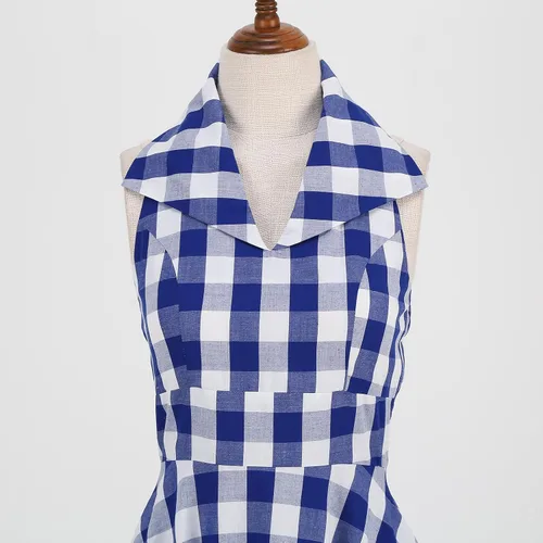 Vista 4 de Rockabilly Audrey Hepburn - Vestido vintage de cuadros para mujer, estilo vintage de los años 50, 50, con volantes, tirantes delgados, vestido de té