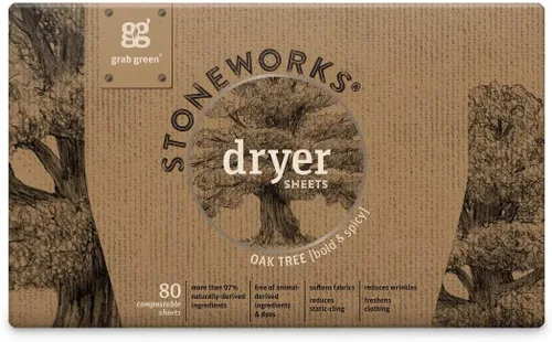 Vista 9 de Grab Green Stoneworks - Hojas compostables para secadora, aroma de rama de abedul, 80 unidades, suavizante de ropa a base de plantas y minerales que