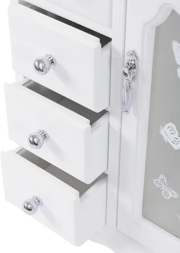 Vista 7 de DNYSYSJ Joyero, organizador de joyas pequeño de madera maciza para mujeres y niñas, con organizador de 4 cajones y carrusel de collar integrado
