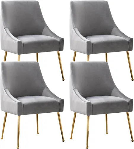 Vista 13 de Juego de 2 sillas de comedor de terciopelo, sillas de comedor tapizadas con patas de metal dorado pulido, sillas auxiliares de cocina de granja, Azul