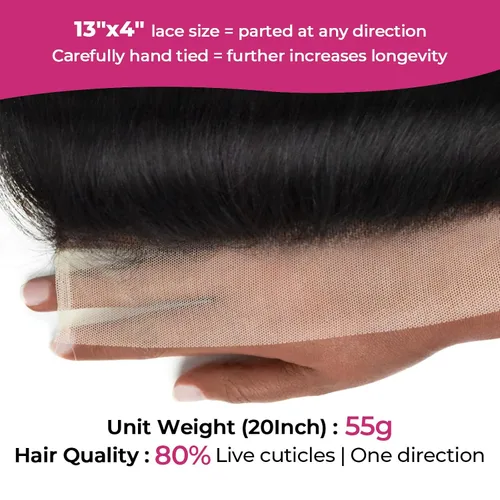 Vista 3 de REAL - Cabello humano ondulado 13x4 frontal de oreja a oreja, encaje suizo transparente, cierre frontal virgen prearrancado, parte libre