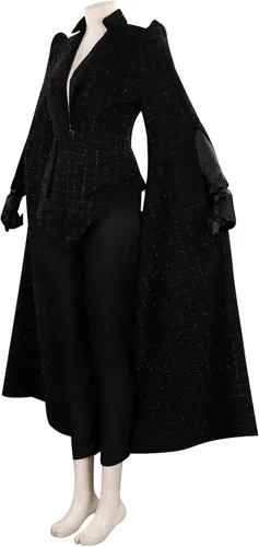 Vista 2 de Chaqueta medieval para mujer capa negra gótica bata blanca disfraz de cosplay con guantes