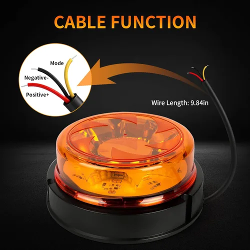Vista 3 de 1 pieza de luces estroboscópicas para camiones con 25 cables internos, luz de baliza magnética naranja de 12v24v de 6 modos para coche, camión, UTV