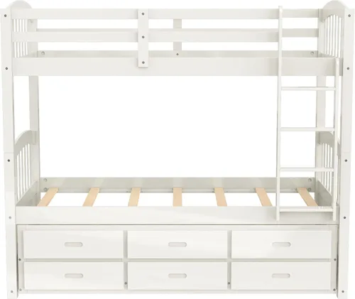 Vista 8 de Harper & Bright Designs Litera de madera maciza con nido, litera individual sobre individual con 3 cajones de almacenamiento y riel de seguridad, se