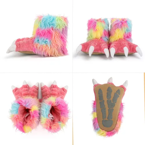 Vista 4 de Pantuflas peludas con suela de gamuza antideslizante, para niños y adultos, disfraz de Halloween, cosplay, monstruo