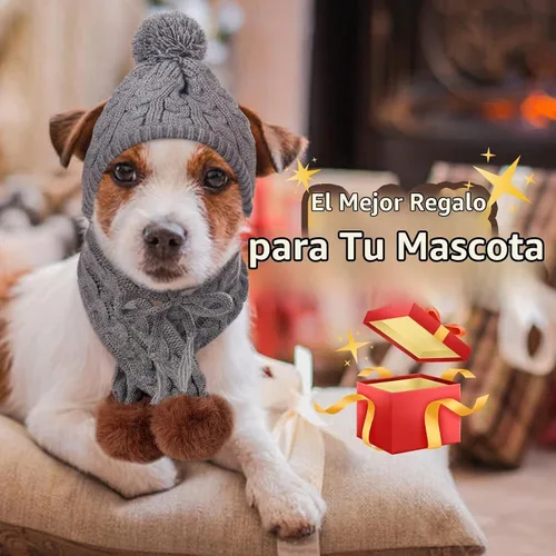 Vista 6 de Kuoser Juego de gorro y bufanda de invierno para perros, gorro tejido para mascotas, gorro cálido de Navidad, accesorios bonitos, bufanda para Gris
