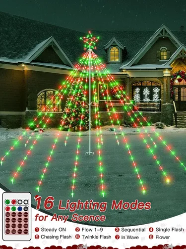 Vista 2 de Luces de árbol de Navidad para exteriores, 340 luces LED de decoración de Navidad con estrella superior, luz de Navidad impermeable IP67 con 16