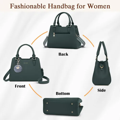 Vista 7 de IGOLUMON Bolso de mujer con asa superior de cuero vegano sintético Satchel Monedero para mujer Bolso de mano de diseñador con lindo pompón