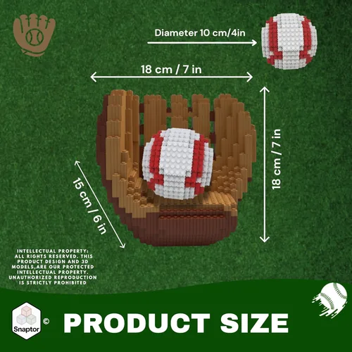 Vista 2 de Juego de bloques de construcción 3D de béisbol, pelota y guantes, juguete educativo, perfecto para edades de 14, 15, 16 años en adelante