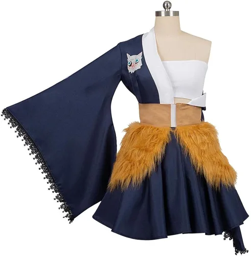 Vista 3 de BYHai Hashibira Inosuke - Disfraz de cosplay de anime japonés Lolita kimono sirvienta vestido de uniforme para adultos