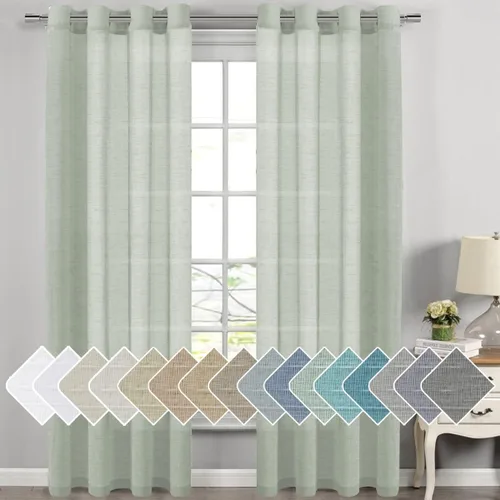 Vista 133 de H.VERSAILTEX Cortinas de lino de mezcla natural para sala de estar/cortinas de lino semitransparentes reductoras de luz de 54 pulgadas de largo