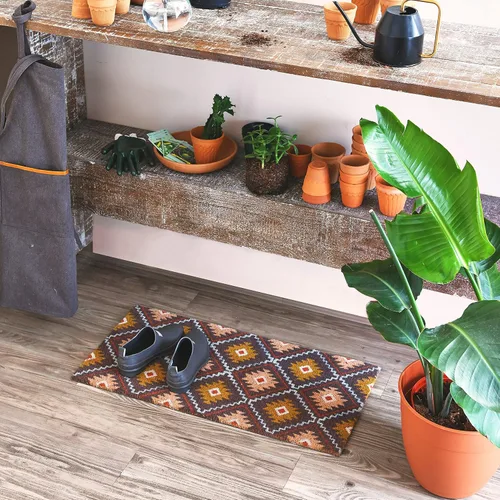 Vista 4 de Main + Mesa Felpudo de fibra de coco natural con estampado geométrico de nómadas, multicolor