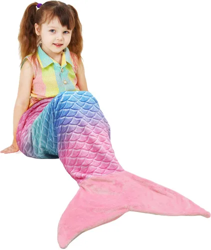 Vista 21 de Catalonia Manta de cola de sirena para niñas, saco de dormir de sirena que brilla en la oscuridad para niños de 3 a 14 años, regalo de sirena