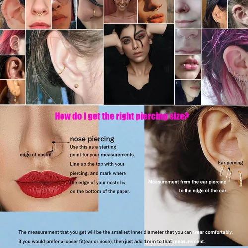 Vista 3 de Juego de 5 aretes para nariz calibre 20G, 18G y 16G, de acero quirúrgico 316 L, piercing para trago, tabique y cartílago, para mujeres y hombres