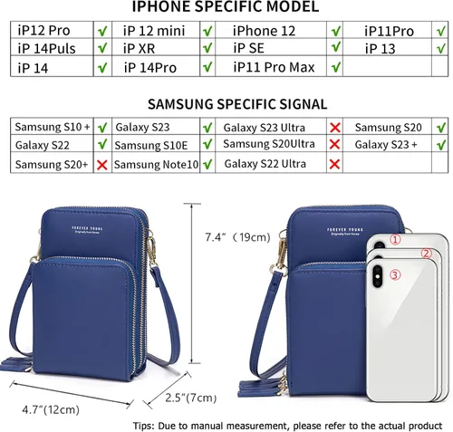 Vista 3 de Bolso chico en bandolera de mujer para celular, minicartera tarjetera monedero de manohombro