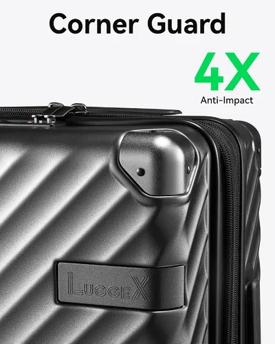 Vista 4 de LUGGEX Equipaje de mano 22 x 14 x 9 aprobado por aerolíneas - Maleta rígida expandible 100% policarbonato con ruedas giratorias, negro-pistola, Todo