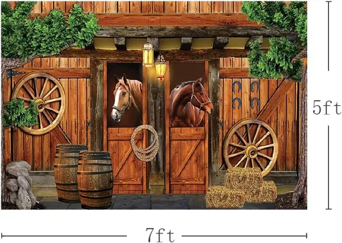 Vista 3 de MEHOFOND Telón de fondo estable de 7 x 5 pies, diseño de caballo vaquero del oeste de Texas, ruedas de baby shower, Mews, fondo de fotografía