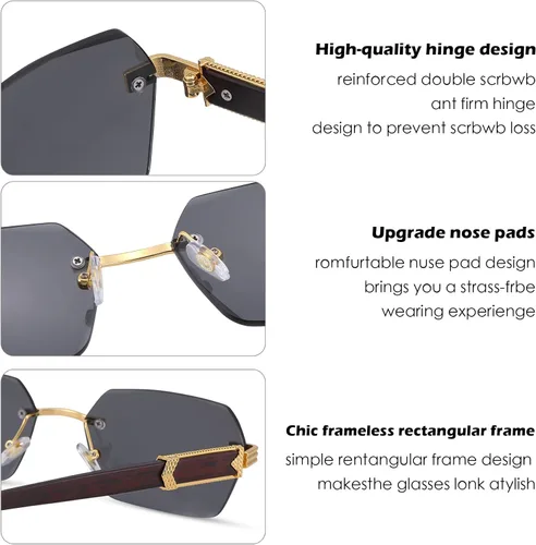 Vista 7 de Pro Acme Gafas de sol rectangulares sin montura para mujer, gafas cuadradas Y2K, sin marco