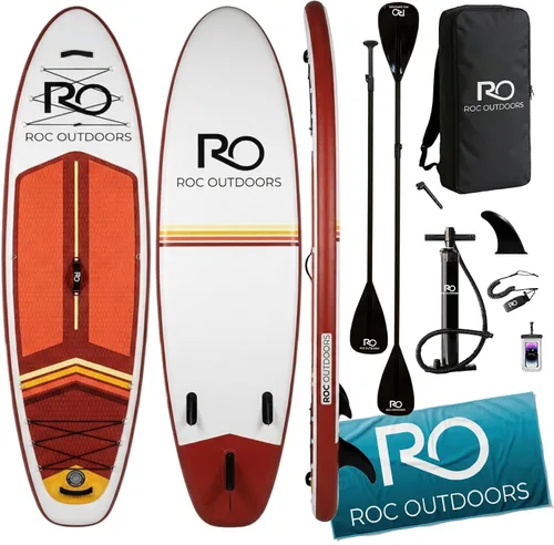 Vista 46 de Roc Tabla de remo inflable con accesorios y mochila de alta calidad, cubierta antideslizante, bolsa impermeable, correa, remo y bomba de mano.