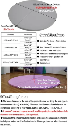 Vista 4 de Tapete de choque de poste – 3.9 ft/4.9 ft/5.2 ft/6.6 ft redondo plegable esterilla de baile de poste, esterillas portátiles de yoga para ejercicios