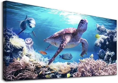 Vista 8 de Lapremoly Decoración de pared para sala de estar, arte de pared grande para dormitorio, olas azules del mar, ilustraciones de pared, oficina