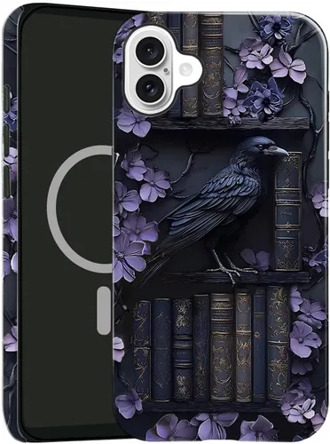 Vista 29 de Funda compatible con iPhone 13, compatible con MagSafe, funda híbrida de 2 capas con prevención de caídas brillante para niñas y niños, arte floral