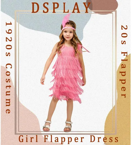 Vista 5 de Disfraz de satén flapper de moda para niños y niñas (S, M, L)