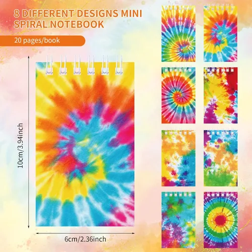 Vista 2 de Nezyo 24 cuadernos pequeños de teñido anudado, cuadernos de bolsillo pequeños en espiral, juego de divertidos cuadernos pequeños en blanco