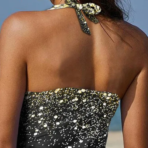 Vista 7 de REKITA Trajes de baño sexy tankini con falda, anillo en O, tankinis de 2 piezas, trajes de baño de bloque de color para mujer