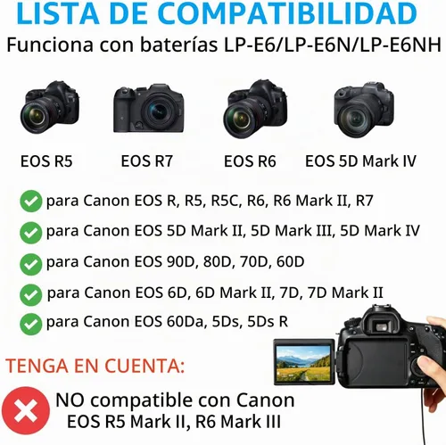 Vista 2 de Kimaru LP-E6NH Batería ficticia ACK-E6 Adaptador de corriente de CA DR-E6 Kit de acoplador de CC para Canon EOS R5 R5C R6 R6II R7 R, 90D 80D 70D 60D
