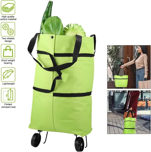 Vista 3 de Carrito de compras plegable 2 en 1 2023, bolsa de compras plegable portátil con ruedas, bolsa de compras ligera impermeable con ruedas, bolsa