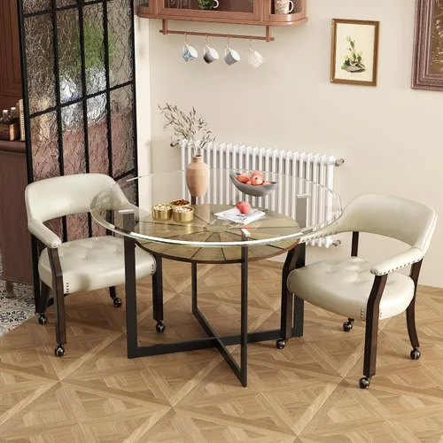 Vista 4 de LEEMTORIG Sillas de comedor grandes con ruedas y brazos, sillas de comedor con ruedas rodantes, sillas de escritorio de oficina de madera maciza, 26