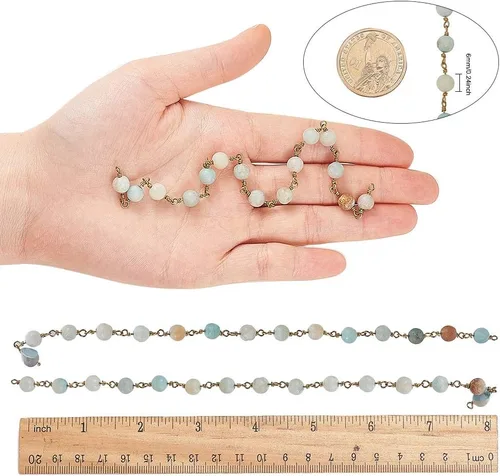 Vista 4 de LiQunSweet 16.4 Feet (5 Meters) Handmade Vintage Natural Gemstone Amazonite Stone 6mm Ball Beads Rosary Chains for Jewelry Making