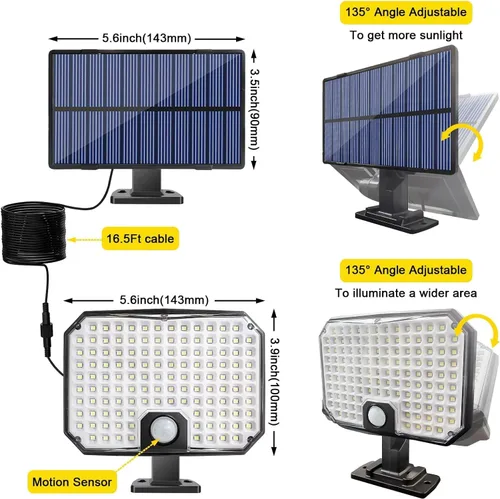 Vista 7 de Luces solares con detector de movimiento, luces solares con cable separado de 16.4 pies, 3 modos de atardecer a amanecer, luces solares de seguridad