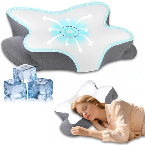 Vista 9 de Almohada cervical de espuma viscoelástica, almohada refrescante para dormir, almohadas ergonómicas de espuma viscoelástica para apoyo del cuello