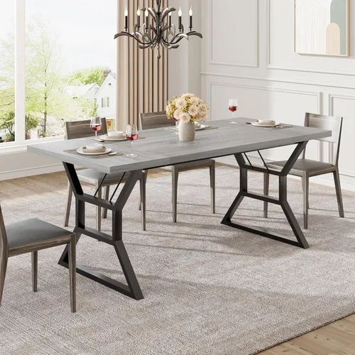 Vista 7 de GarveeHome Mesa de comedor grande de 70.9 pulgadas para 6, mesa de cocina rectangular con patas de metal resistentes, mesa de comedor de madera