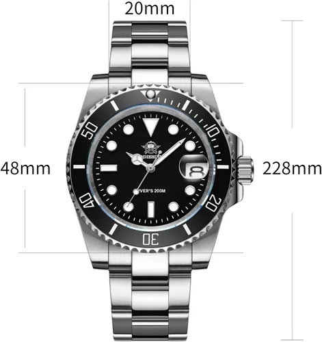 Vista 6 de ADDIESDIVE Quartz Dive Watch for Men Diver 200M Steel Strap Luminous Multicolors Dial Black Blue Green