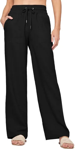 Vista 10 de Willit Pantalones de lino para mujer, pantalones palazzo de pierna ancha Khaki - Actualización